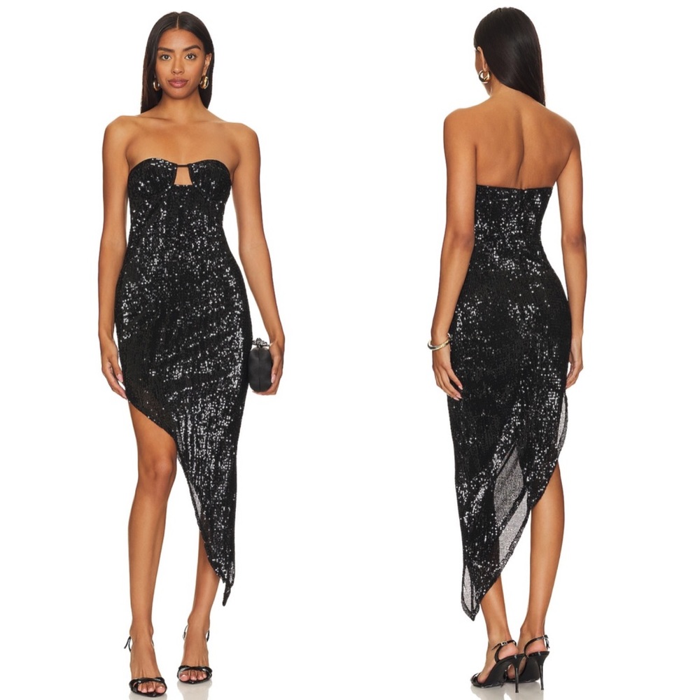 Camila Coelho Black Sequin Midi Dress